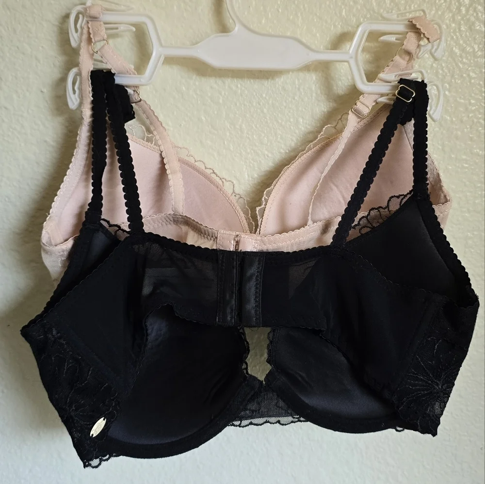 Jessica Simpson 2 Pack Underwire Light Padding Lace Design Blk/Blush Pink 36C